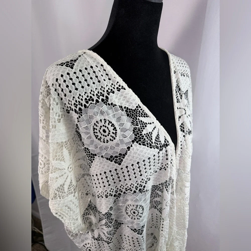 Cal Style USA White Lace Kimono Duster Boho Crochet - Size XL-3XL - Picture 6 of 9